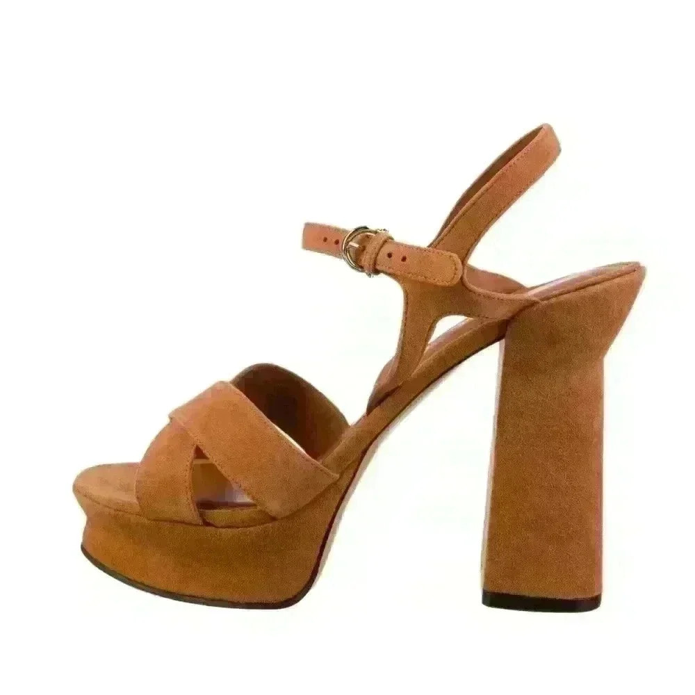 SALVATORE FERRAGAMO Suede Slingback Peep Toe Pumps